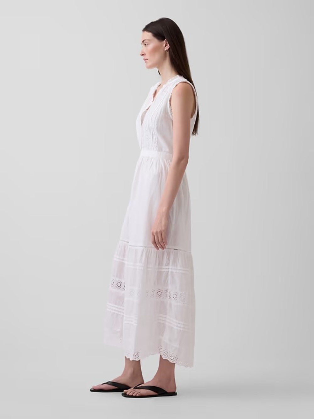NWT! GAP White Lace-Trim Tiered Midi Shirtdress - Medium 🪂 - Picture 3 of 7
